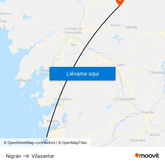 Nigrán to Vilasantar map