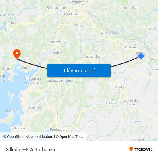 Silleda to A Barbanza map