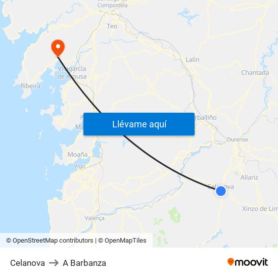 Celanova to A Barbanza map