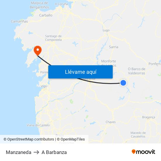 Manzaneda to A Barbanza map