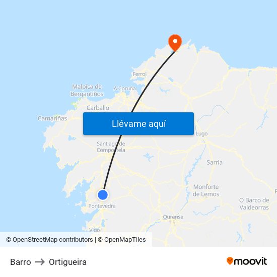 Barro to Ortigueira map