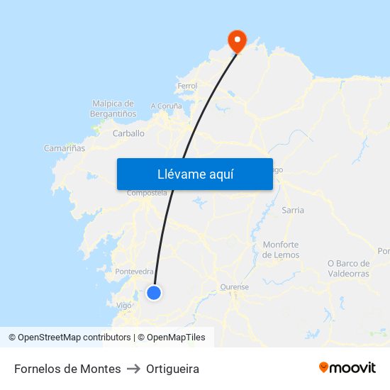 Fornelos de Montes to Ortigueira map
