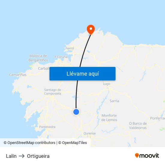 Lalín to Ortigueira map