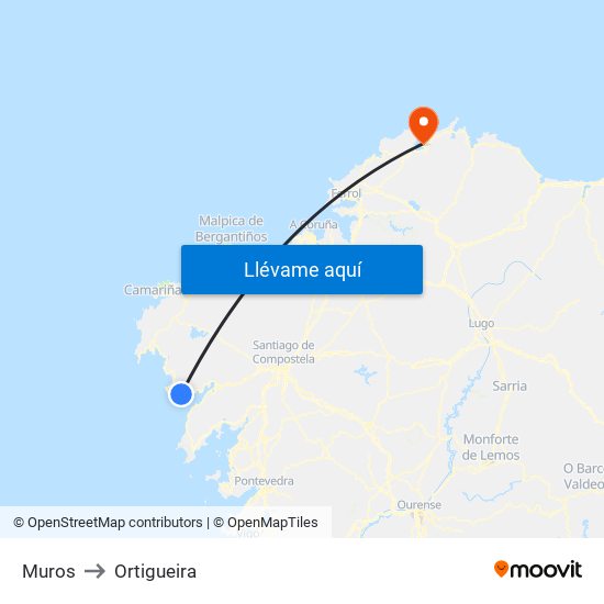 Muros to Ortigueira map