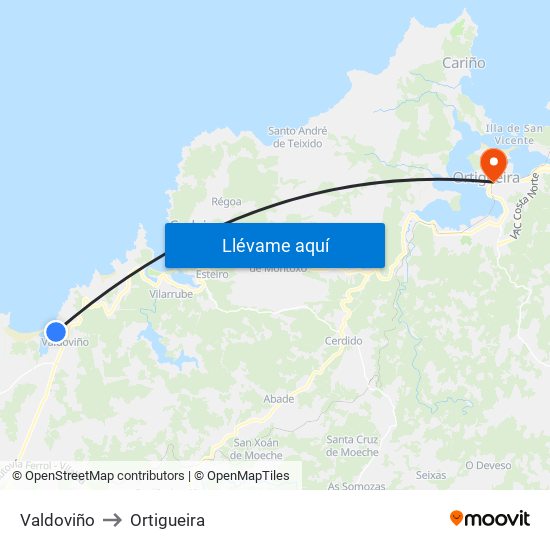 Valdoviño to Ortigueira map