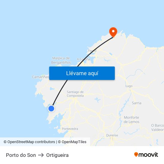 Porto do Son to Ortigueira map