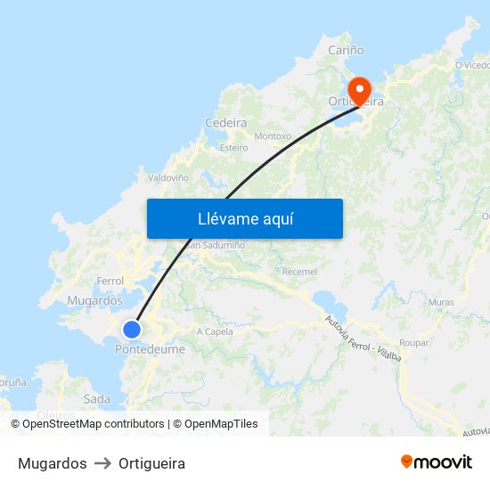 Mugardos to Ortigueira map