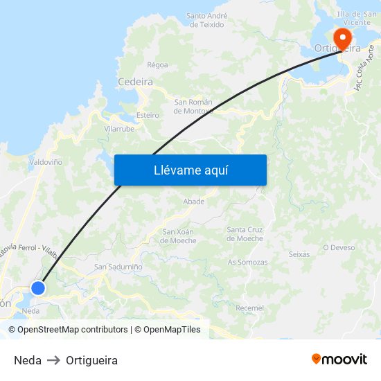 Neda to Ortigueira map