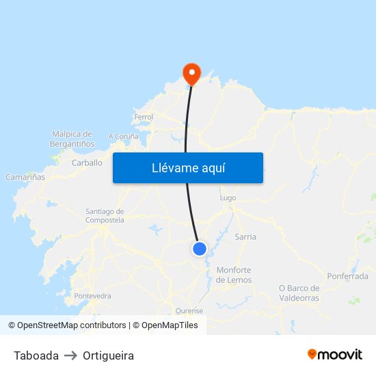 Taboada to Ortigueira map