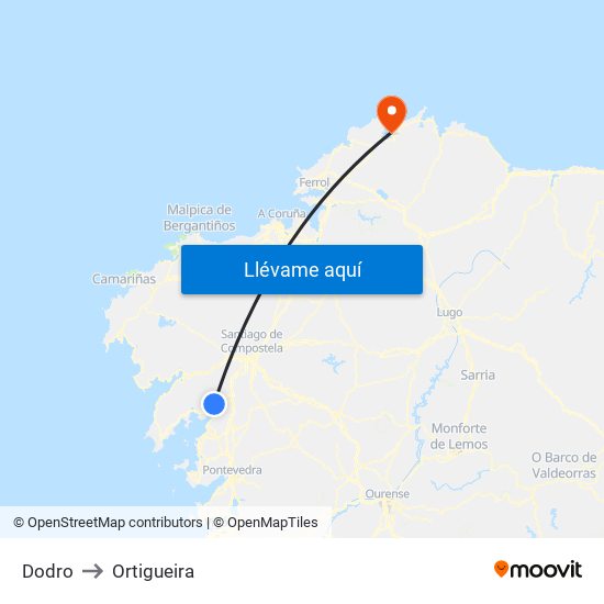 Dodro to Ortigueira map