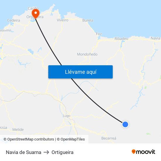 Navia de Suarna to Ortigueira map