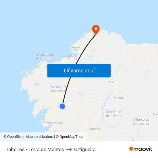 Tabeirós - Terra de Montes to Ortigueira map