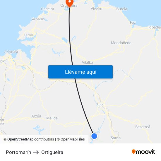 Portomarín to Ortigueira map