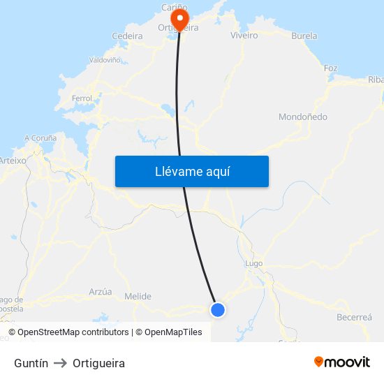Guntín to Ortigueira map