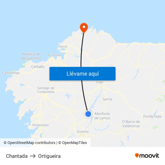 Chantada to Ortigueira map