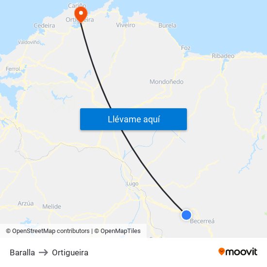 Baralla to Ortigueira map