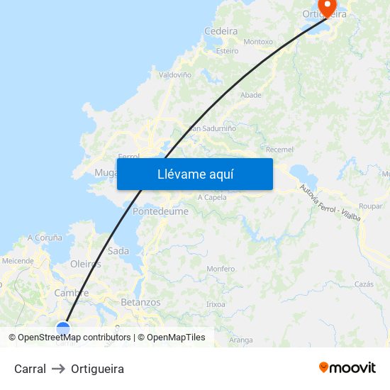 Carral to Ortigueira map