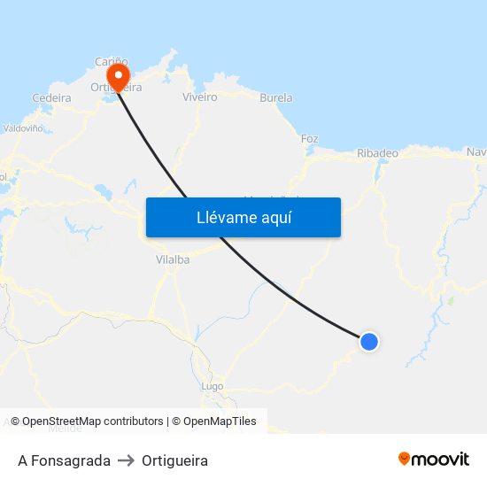 A Fonsagrada to Ortigueira map