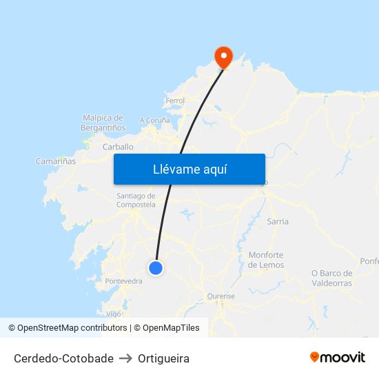 Cerdedo-Cotobade to Ortigueira map