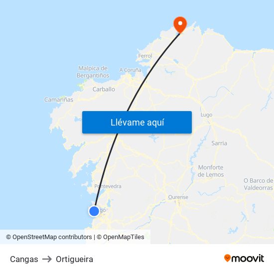 Cangas to Ortigueira map