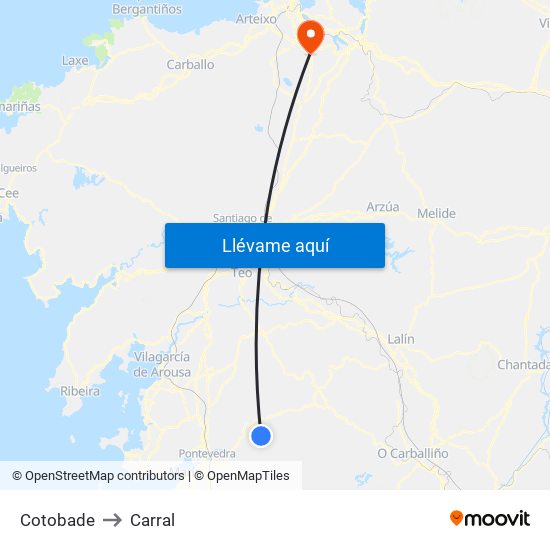 Cotobade to Carral map