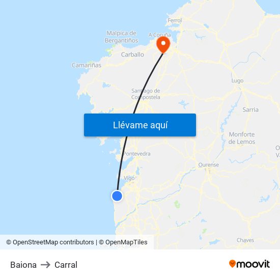 Baiona to Carral map