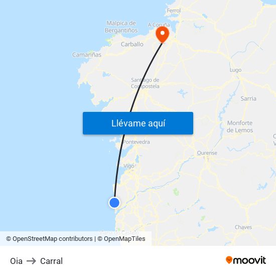 Oia to Carral map