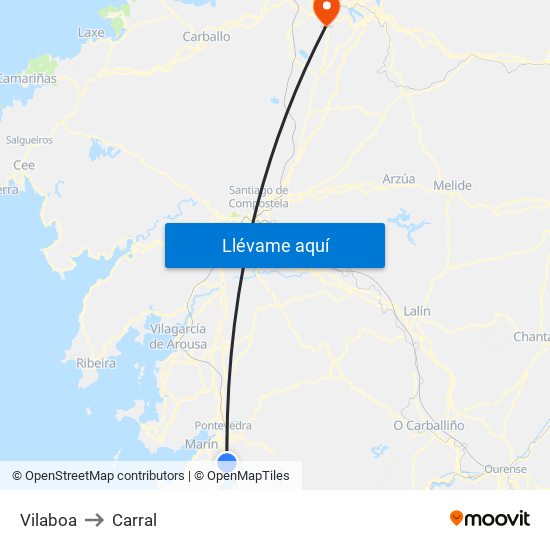Vilaboa to Carral map