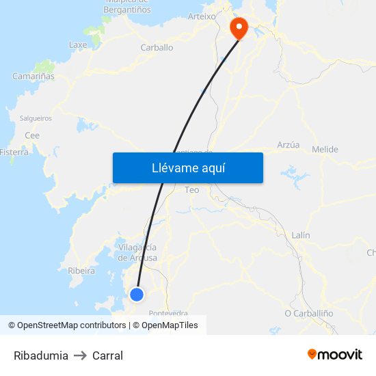 Ribadumia to Carral map
