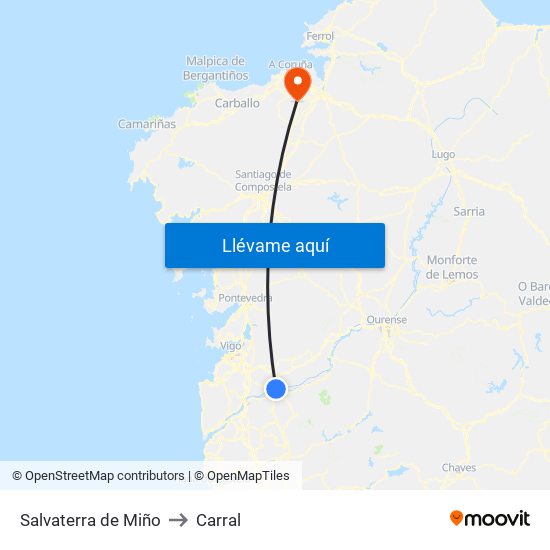 Salvaterra de Miño to Carral map