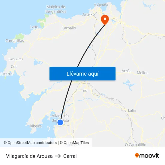 Vilagarcía de Arousa to Carral map