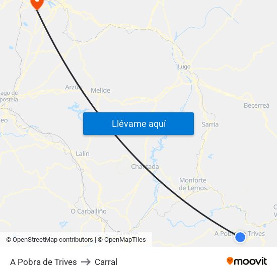 A Pobra de Trives to Carral map