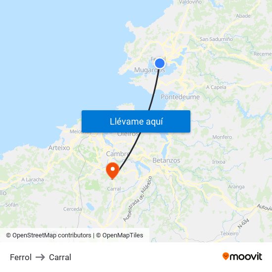 Ferrol to Carral map