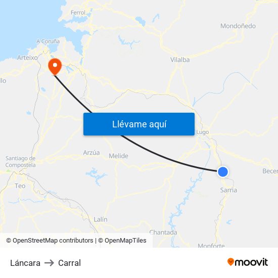 Láncara to Carral map