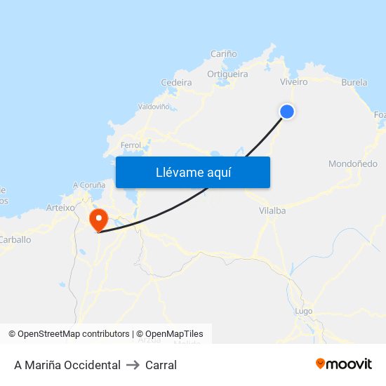 A Mariña Occidental to Carral map