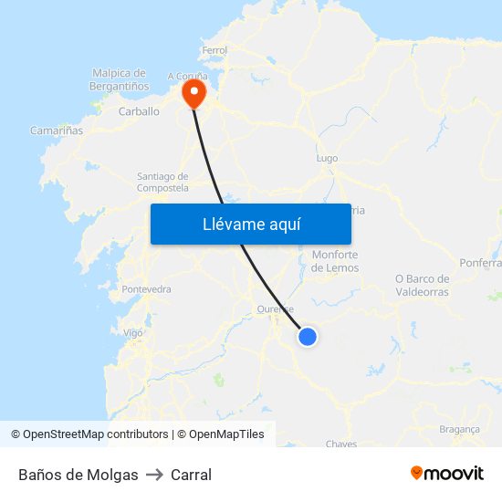Baños de Molgas to Carral map