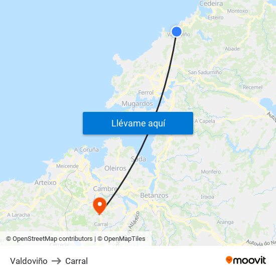 Valdoviño to Carral map