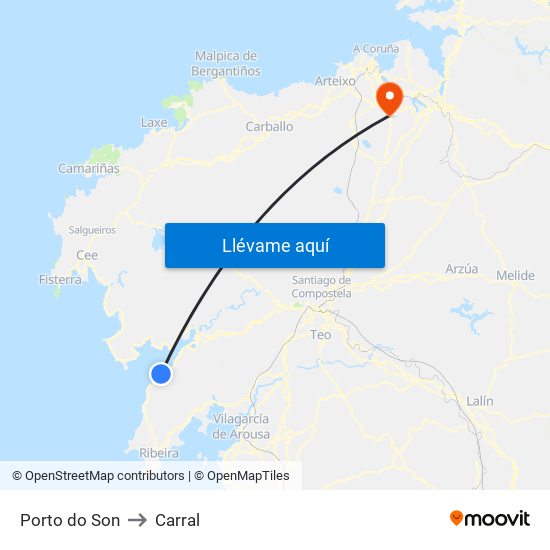 Porto do Son to Carral map