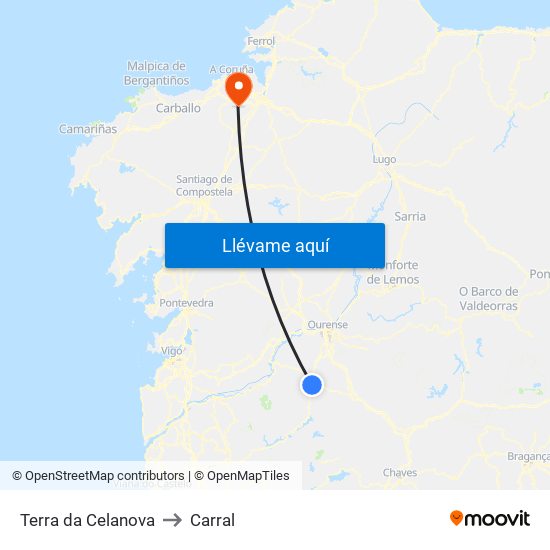 Terra da Celanova to Carral map