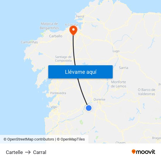 Cartelle to Carral map