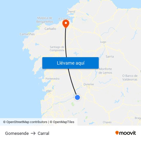 Gomesende to Carral map