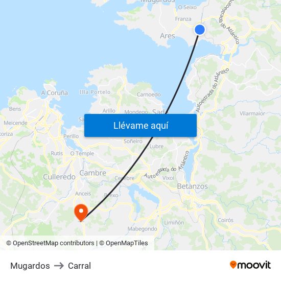 Mugardos to Carral map