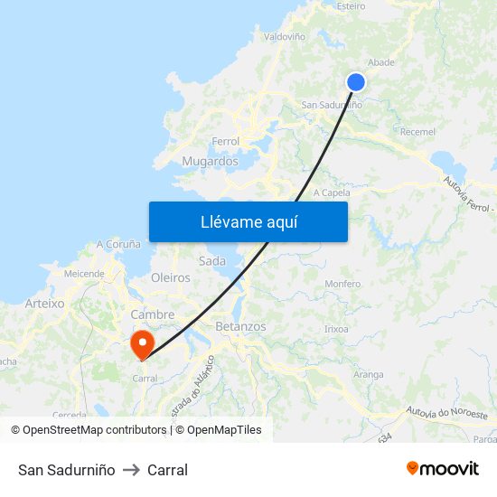 San Sadurniño to Carral map