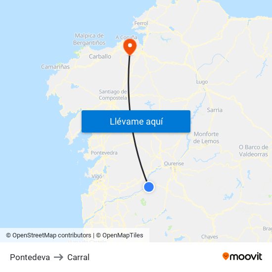 Pontedeva to Carral map