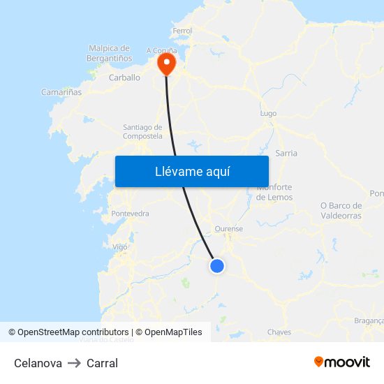 Celanova to Carral map