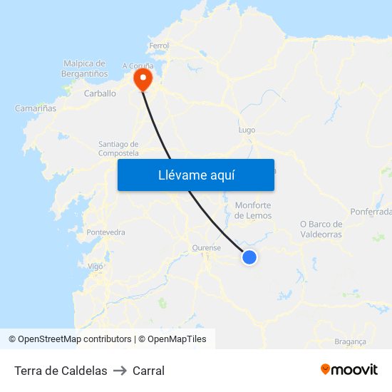 Terra de Caldelas to Carral map