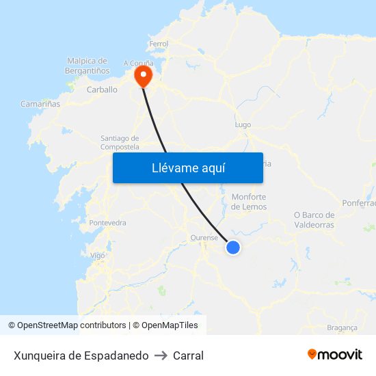 Xunqueira de Espadanedo to Carral map