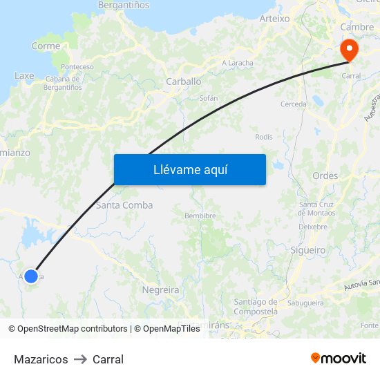 Mazaricos to Carral map