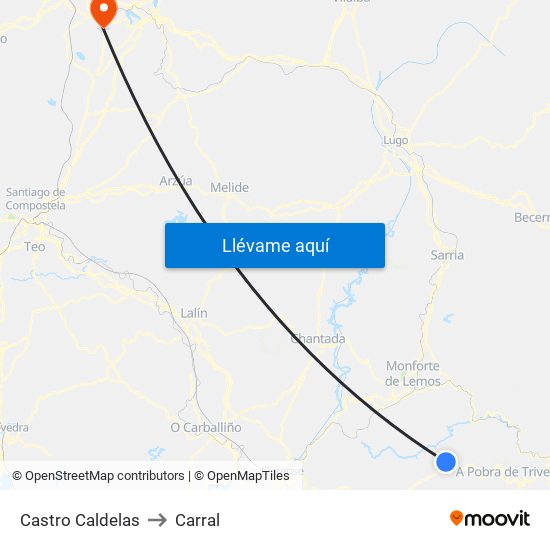 Castro Caldelas to Carral map