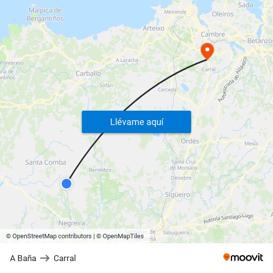 A Baña to Carral map